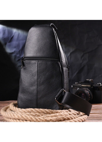 Чоловіча сумка слінг із натуральної фактурної шкіри 21400 Чорний Vintage (258286206)