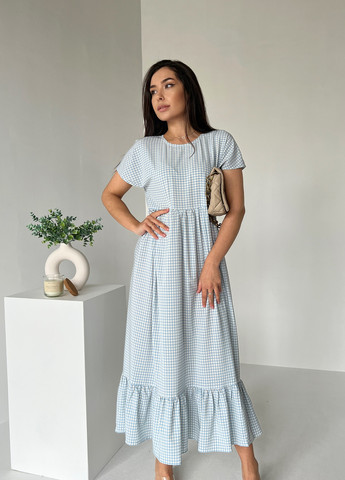 Светло-голубое кэжуал стильное нарядное летняе платье INNOE в горошек