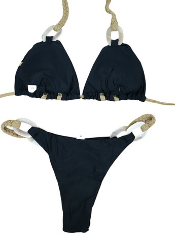 Чорний літній купальник із трикутною чашкою бронзові кіски бретельки жіночий роздільний стильний красивий роздільний No Brand 6366