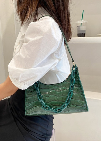 Женская маленькая сумочка через плечо багет рептилия крокодиловая кожа зеленая No Brand (259470395)