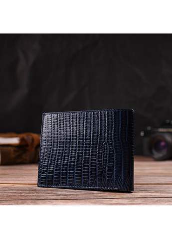 Фактурний гаманець для чоловіків без застібки з натуральної шкіри горизонтального формату з тисненням 21760 Синій Canpellini (259829976)