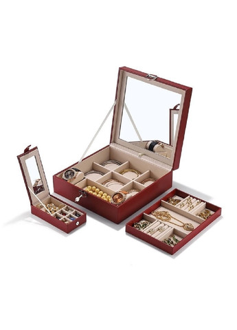 Скринька скриня органайзер коробка футляр для зберігання прикрас біжутерії 25.5х25.5х9 см (474653-Prob) Червона Unbranded (259207721)