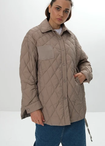 Женская стеганая светлая куртка рубашка oversize весна лето осень зима демисезон Оверсайз 21132 беж Actors (258361791)