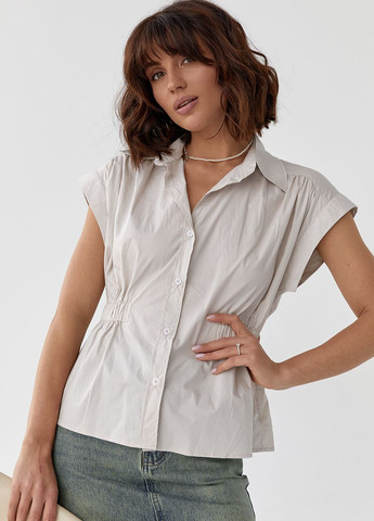 Светло-серая женская рубашка с резинкой на талии - светло-серый Lurex