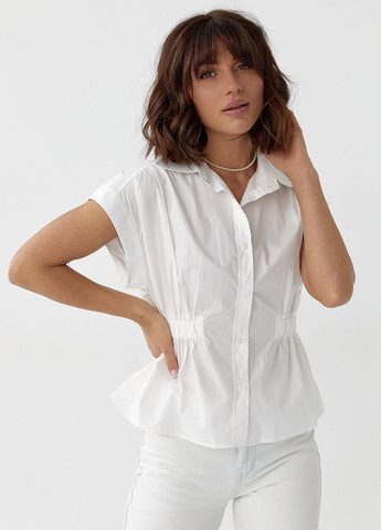 Молочна літня жіноча сорочка з гумкою на талії Lurex