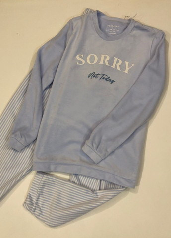 Голубая зимняя теплая пижама из флиса свитшот + брюки Primark