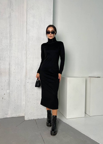 Черное повседневный, кэжуал женское трикотажное платье меди Nobilitas однотонное