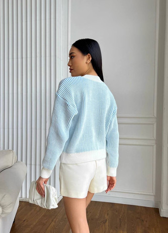 Голубой женский свитер цвет белый-голубой р.42/46 446038 New Trend