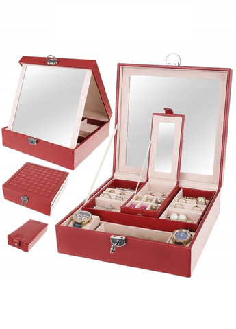 Скринька скриня органайзер коробка футляр для зберігання прикрас біжутерії 25.5х25.5х9 см (474653-Prob) Червона Unbranded (259207721)