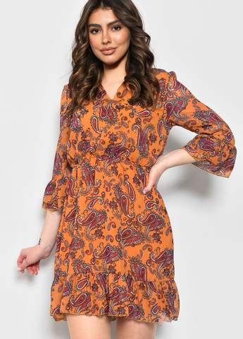 Горчичное кэжуал платье женское горчичного цвета с узором баллон Let's Shop с абстрактным узором