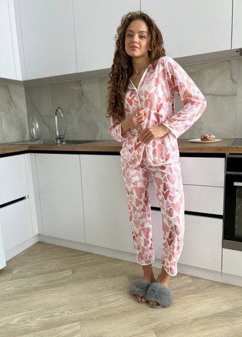 Біла всесезон ніжна піжамка-костюм для дому сорочка + брюки Vakko