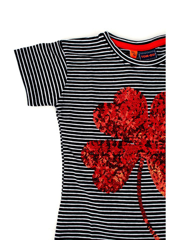 Красная футболка на девочку полосатая tom-du с пайетками TOM DU