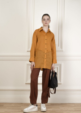 Оранжевая повседневный рубашка однотонная Dolcedonna с длинным рукавом