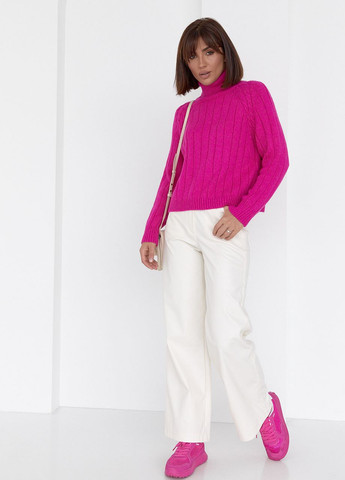 Фуксиновый демисезонный женский вязаный свитер с рукавами-регланами - фуксия Lurex