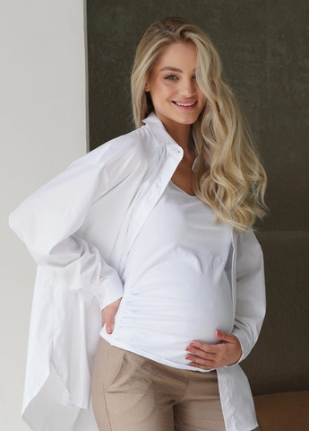 Белая белая блуза рубашка для беременных и кормящих мам оверсайз на пуговицах хлопковая To Be