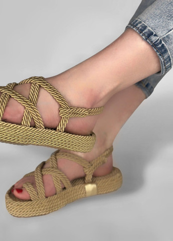 Повседневные сандали женские через палец золотистые текстиль Charmia без застежки