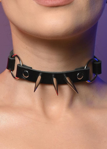 Чокер жіночий з довгими шипами 618 Nova натуральна шкіра нікель (262086374)
