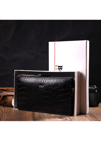 Клатч чоловічий на два відділення з натуральної шкіри з тисненням під крокодила 22044 Чорний Bond (262157994)