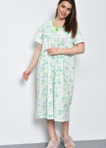 Нічна сорочка жіноча напівбатальна білого кольору з квітковими вставками Let's Shop (271958467)
