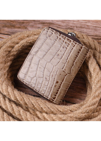 Фактурний жіночий гаманець із монетницею з натуральної шкіри з тисненням під крокодила 21413 Бежевий Karya (258267775)