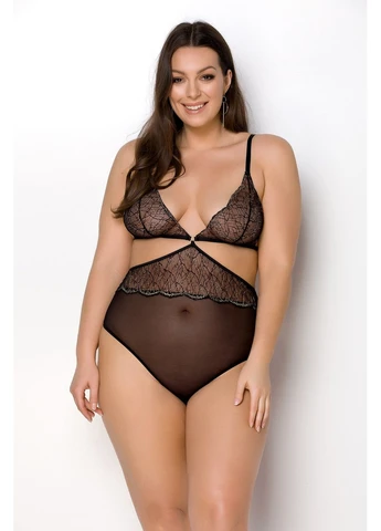 Черный боди amberly body, ассиметричный крой, кружевной лиф, золотая нить Passion