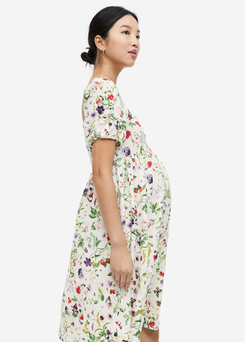 Комбинированное повседневный платье для беременных с пышными рукавами H&M с цветочным принтом