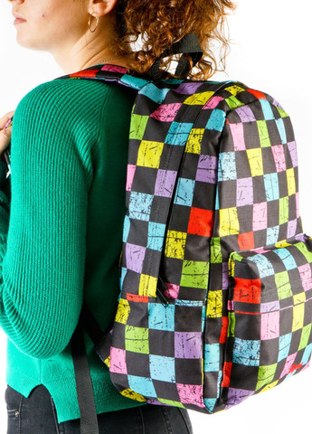 Різнобарвний яскравий жіночий рюкзак у клітинку для навчання роботи тренувань та прогулянок 14 л No Brand (260597010)