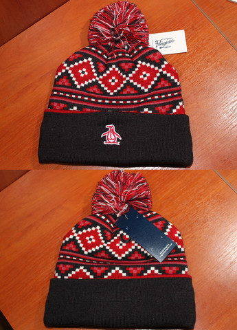 Шапка унисекс Original Penguin classic knit bobble hat in red (270016356)