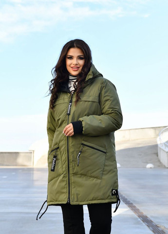 Оливкова (хакі) женская куртка-пальто из плащевки цвет хаки р.48/50 445908 New Trend