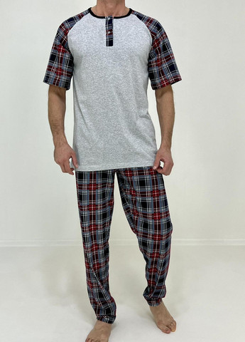 Піжама чоловіча Denis футболка + штани в клітинку 58-60 Сіра 51654387-3 Triko (276708878)