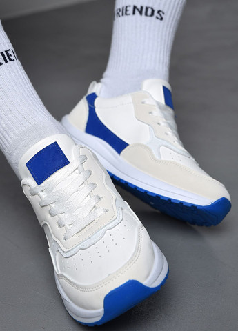 Білі осінні кросівки жіночі біло-синього кольору на шнурівці Let's Shop