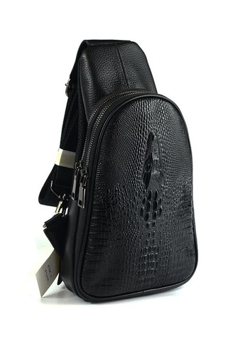 Чорна чоловіча нагрудна сумочка рюкзак слінг під крокодила, шкіряна сумка сумка рюкзак на груди No Brand (268219304)