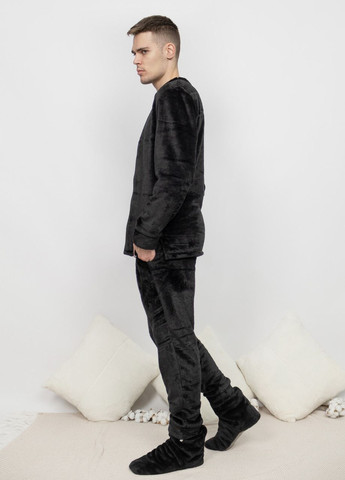 Пижама костюм мужской домашний махровый кофта со штанами Черный Maybel (274059877)