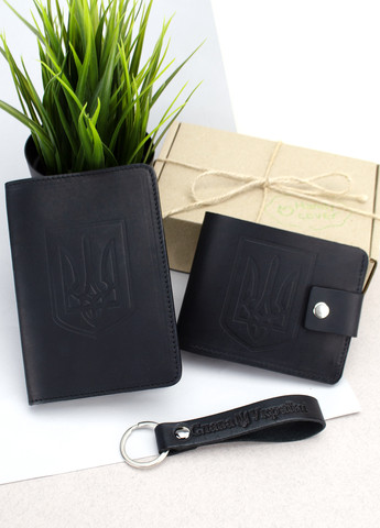 Подарочный мужской набор №74: портмоне + ремень + брелок (черный матовый) HandyCover (263853009)