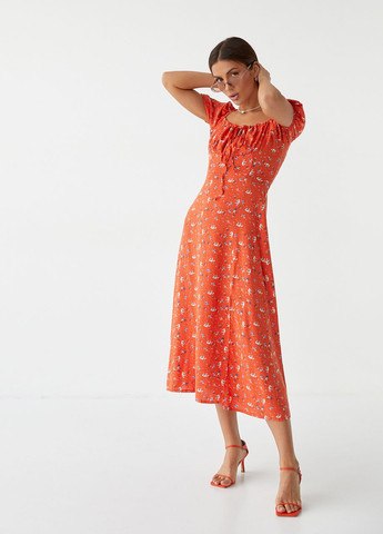 Терракотовое откровенный летнее платье-миди с завязками на груди - терракотовый Esperi