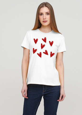 Белая всесезон женская футболка белая с сердцами с коротким рукавом Malta