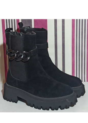 Зимние зимние ботинки для девочки подростка 1008-1 черные челси ITTS из натуральной замши