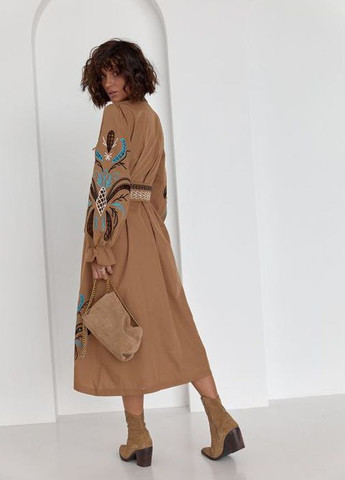 Бежева сукня вишиванка з перфорацією та вишивкою бежева (260377595)