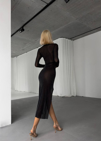 Чорна відвертий спокуслива напівпрозора сукня з розрізом Vakko однотонна