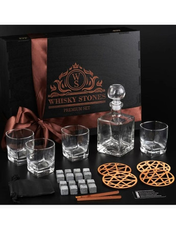 Набор камни для виски 16шт + 4 стакана хрусталь Bohemia + графин Whiskey Stones (277817887)
