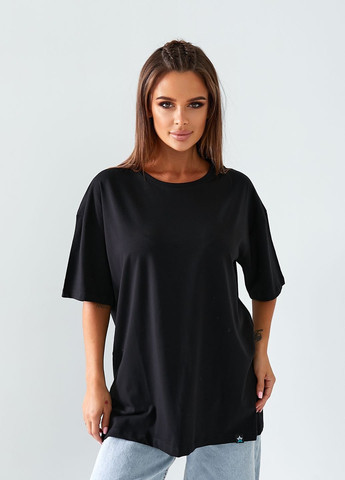 Черная всесезон женская футболка one size черная с коротким рукавом AST-MODA базова футболка