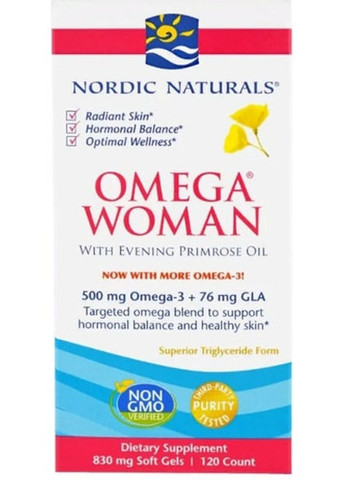 Omega Woman, With Evening Primrose Oil 830 mg 120 Soft Gels NOR-01780 Nordic Naturals (258498798)