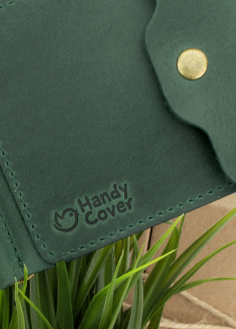 Зажим для денег кожаный на кнопке HC0051 зелёный с карманом для карт HandyCover (258461281)