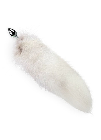 Металлическая анальная пробка с хвостом из натурального меха size M White fox Art of Sex (277235467)