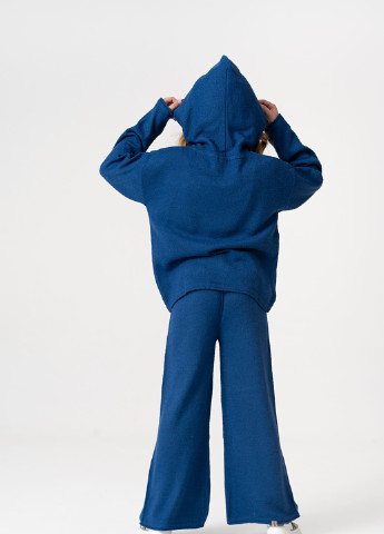Синий демисезонный костюм синий с капюшоном, вязаный трикотаж брючный Yumster