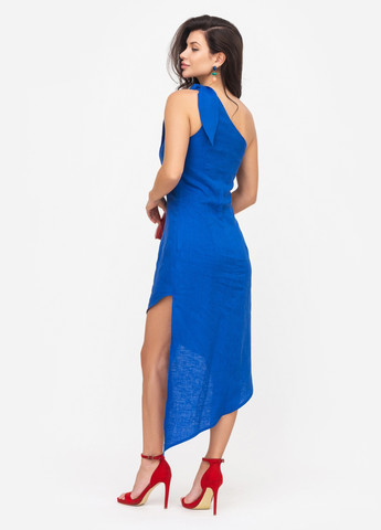 Синее вечернее платье асимметричное на одно плечо синее футляр MORANDI однотонное