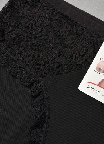 Труси жіночі напівбатальні з гіпюровою вставкою чорного кольору Let's Shop (277925711)