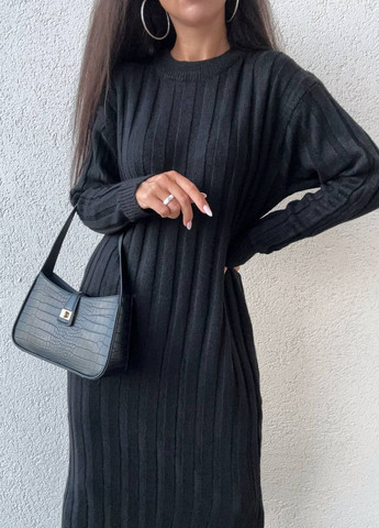 Черное повседневный, кэжуал стильное теплое вязаное платье Vakko однотонное