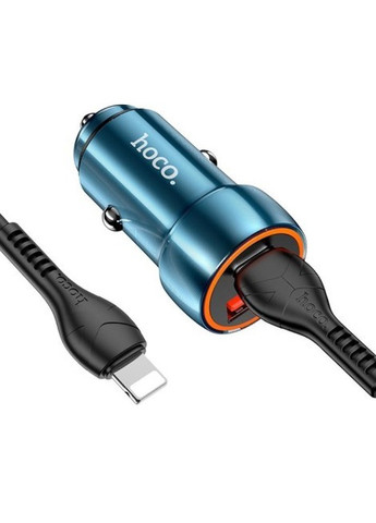 Автомобільний зарядний пристрій NZ8 + кабель Type-C на Lightning (PD 43W, Type-C+USB, адаптер в прикурювач) - Чорний Hoco z46a (259139312)