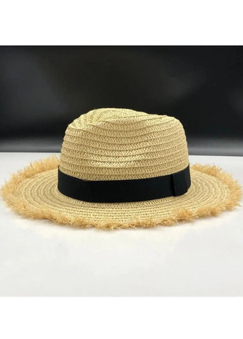 Дорослий літній солом'яний капелюх світлий беж складний зі стрічкою No Brand (259160934)